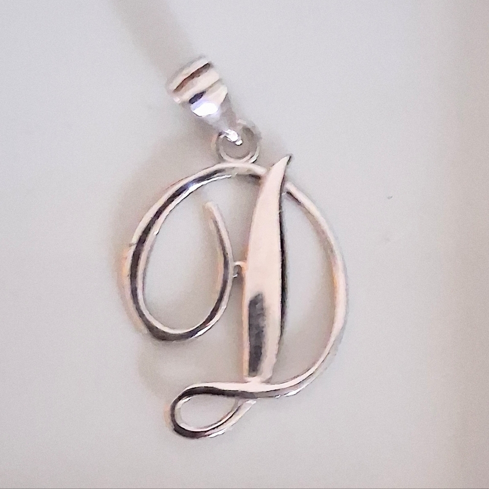 925 STERLING SILVER INITIAL "D" PENDANT CURSIVE SCRIPT - Picture 2 of 4